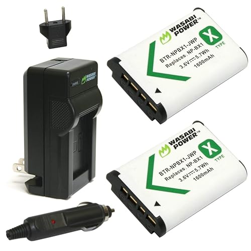 Wasabi Power NP-BX1 Battery (2-Pack) and Charger for Sony NP-BX1/M8, Cyber-Shot DSC-HX80, HX90V, HX95, HX99, HX350, RX1, RX1R II, RX100