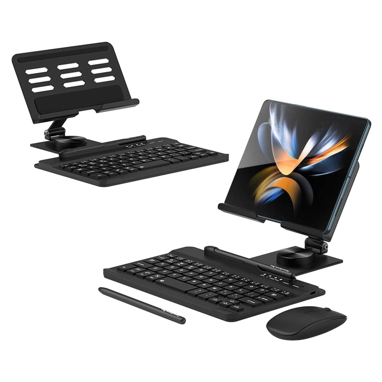 Libeagle Desktop Stand & Bluetooth Keyboard Combo for Galaxy Z Fold 7/6/5/4 & Z Trifold, 4-in-1 Includes Mouse Pen, Slot, Adjustable Foldable Tablet