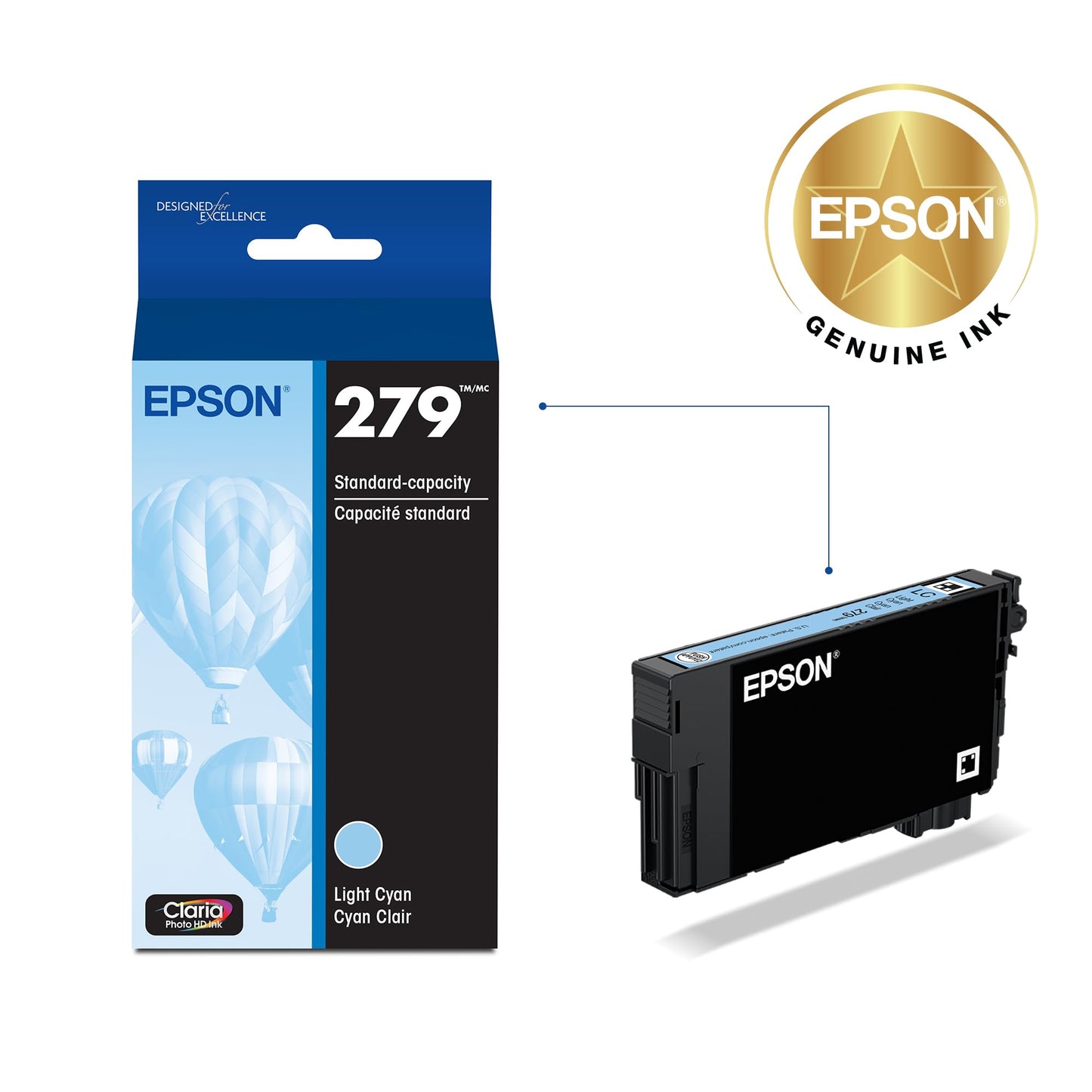 Epson 279 Claria Photo HD Ink Standard Capacity Light Cyan Cartridge (T279520-S) Works with Expression Photo XP-980