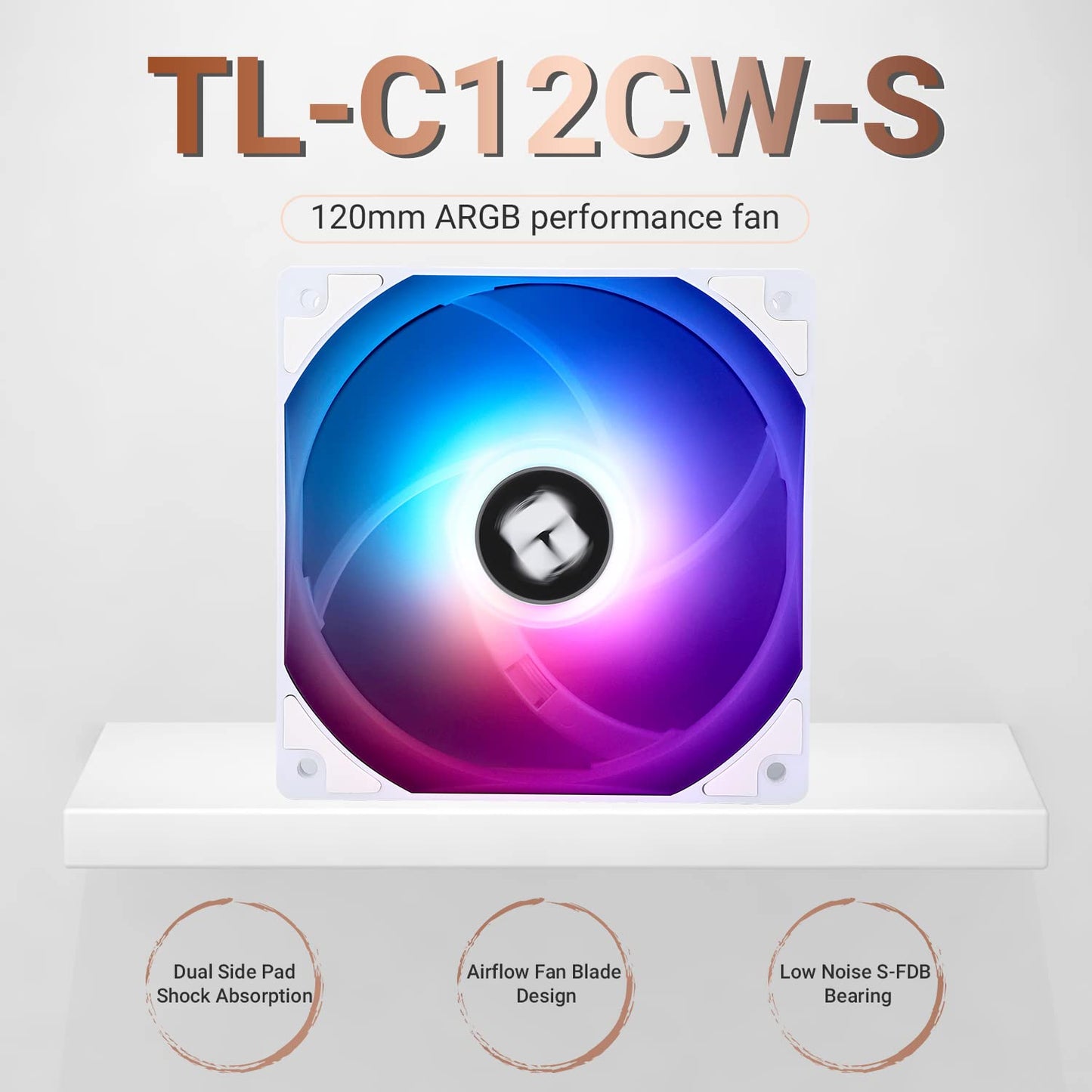 Thermalright TL-C12CW-S CPU Fan 120mm White ARGB Case Cooler Fan, 4pin PWM Silent Computer Fan with S-FDB Bearing Included, up to 1550RPM Cooling Fan