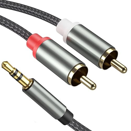 3.5mm to RCA Cable, 16.4FT 2 RCA Male to Aux Audio Adapter Nylon Braided Y Splitter RCA Auxiliary Cord 1/8 to RCA Connector Compatible with iPhone