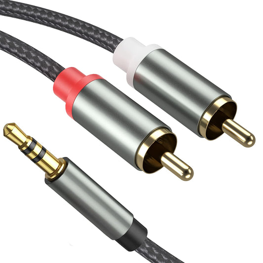 3.5mm to RCA Cable, 16.4FT 2 RCA Male to Aux Audio Adapter Nylon Braided Y Splitter RCA Auxiliary Cord 1/8 to RCA Connector Compatible with iPhone
