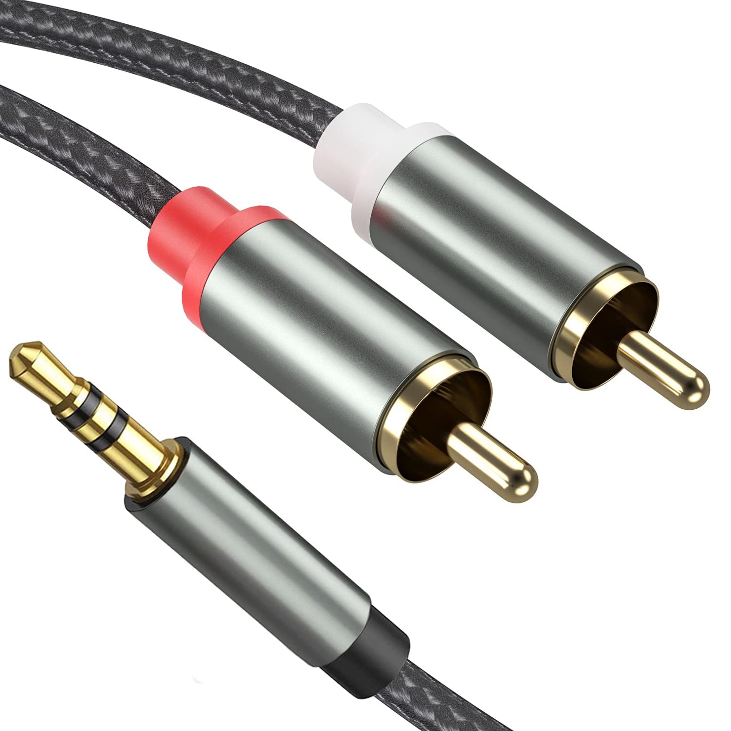 3.5mm to RCA Cable - 3.3FT 2 in 1 Aux Audio Adapter with Nylon Braided Y Splitter - Compatible with iPhone, Smartphones, MP3 Players, Tablets