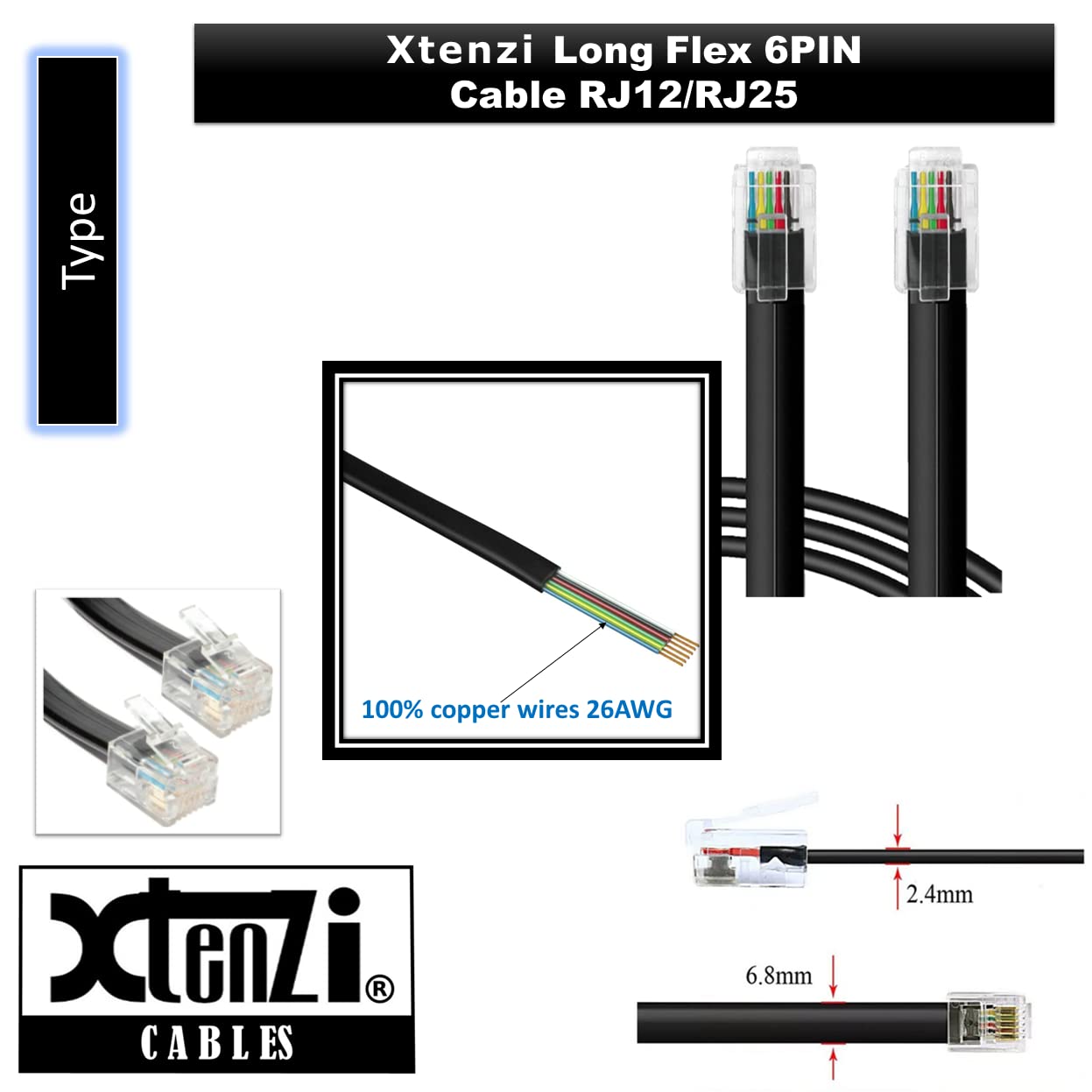 Xtenzi 6Pin Flex Cable XTFC Wire Accessory XT91635 for Amp Remote Bass Knob Compatible with Pioneer TS-WX1010A TS-WX1010LA TS-WX1210A TS-WX1210AH…