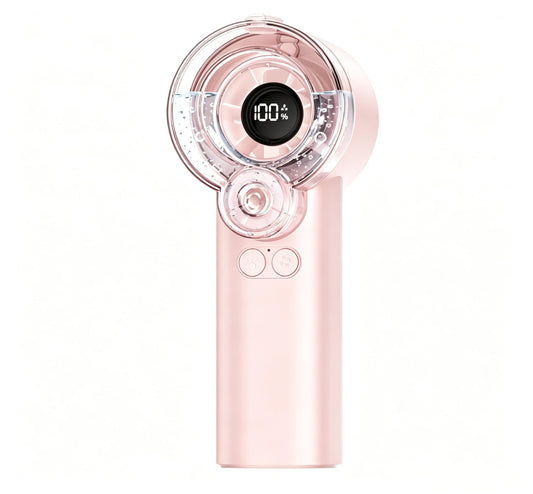 Redcomets Portable Misting Fan, Sakura Pink, 36000 RPM, Nano Mist, Smart Digital Display, 3600mAh Battery, with Lanyard and Type-C Charging Cable