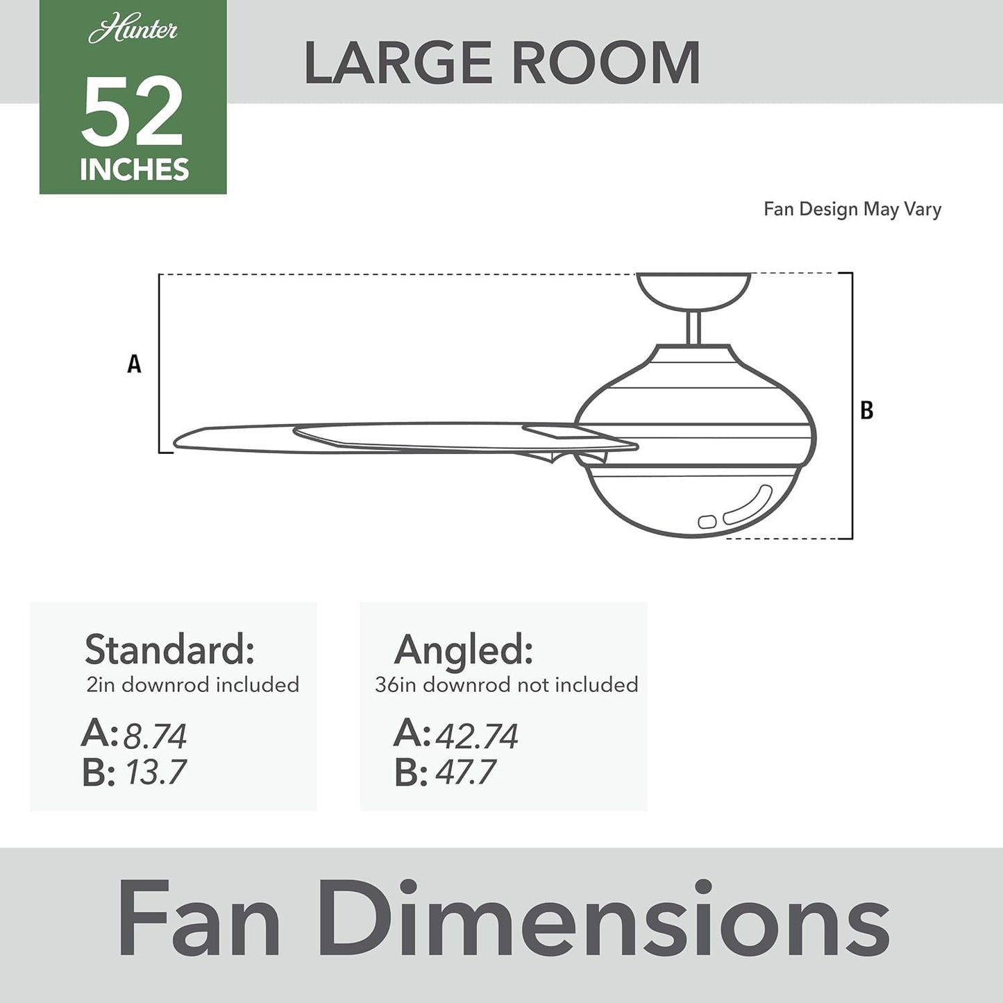 Hunter Fan 52 Inch Matte White Ceiling Fan with Light and Remote Control, Indoor Ceiling Fan for Living Room, Bedroom, Office, Laundry Room, Basement