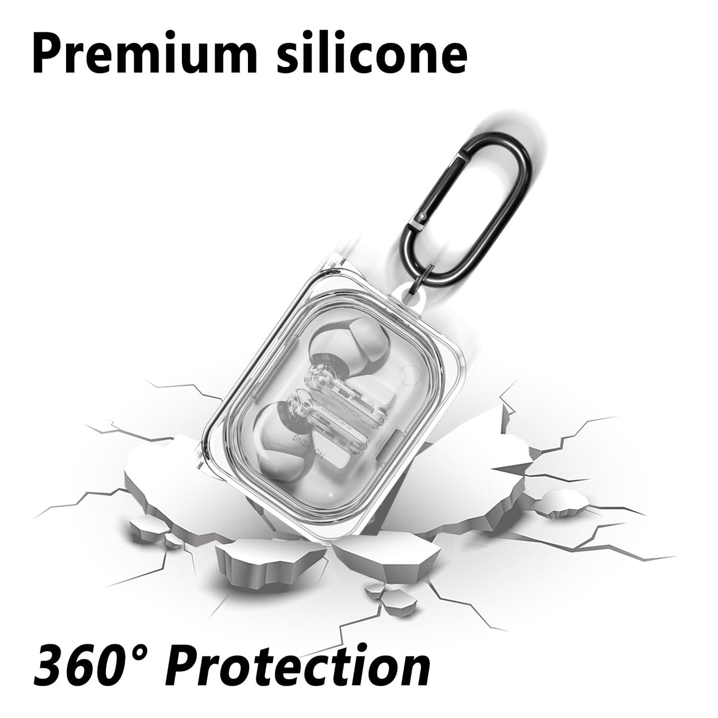 Geiomoo Soft TPU Case for Nothing Ear (a), Protective Cover with Carabiner (Clear)