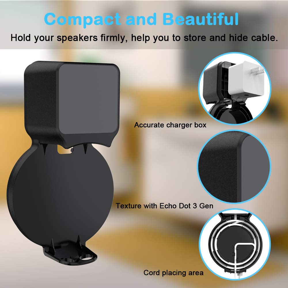 Maxonar Echo Dot Wall Mount Holder, Echo Dot Mount 3rd Generation Compatible with HomePod Mini, Clever Echo Dot Accessories with Built-in Cable
