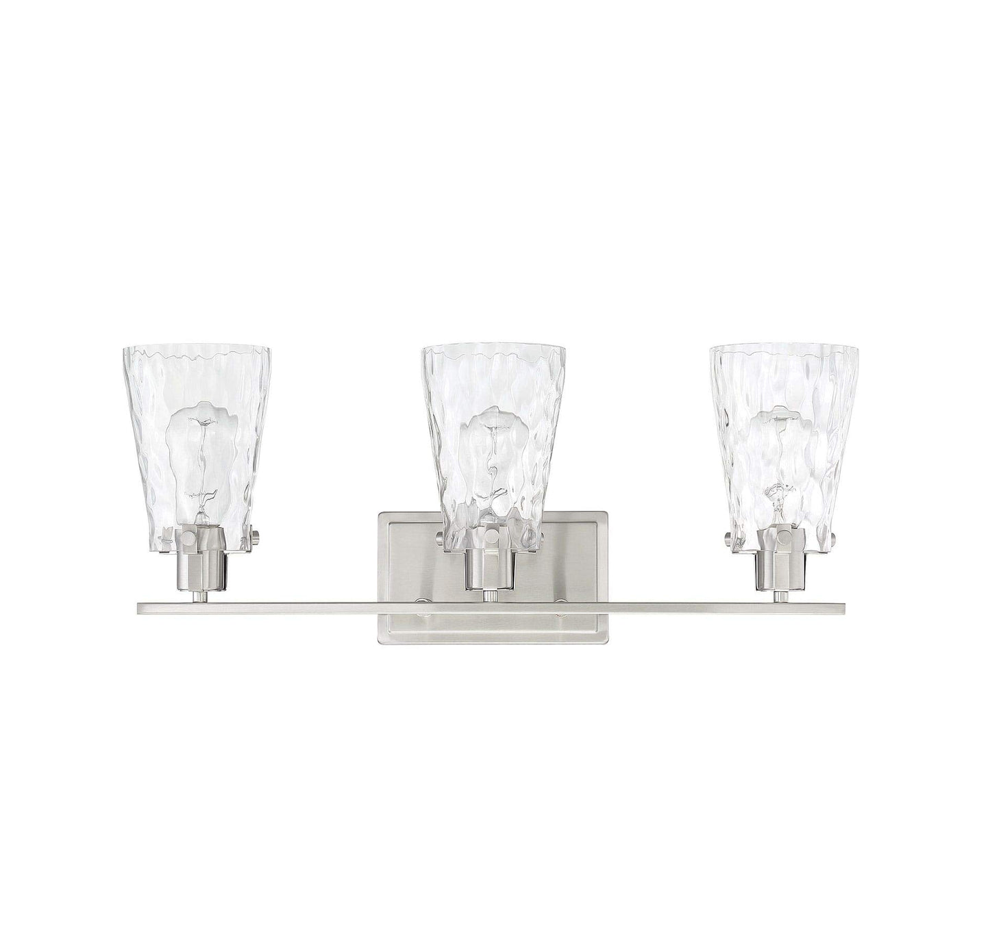 Savoy House 8-4508-3-SN Vaughan Modern Clear Water Glass Bathroom Vanity Wall Light, 3-Light 180 Total Watts, 9" H x 24" W, Satin Nickel