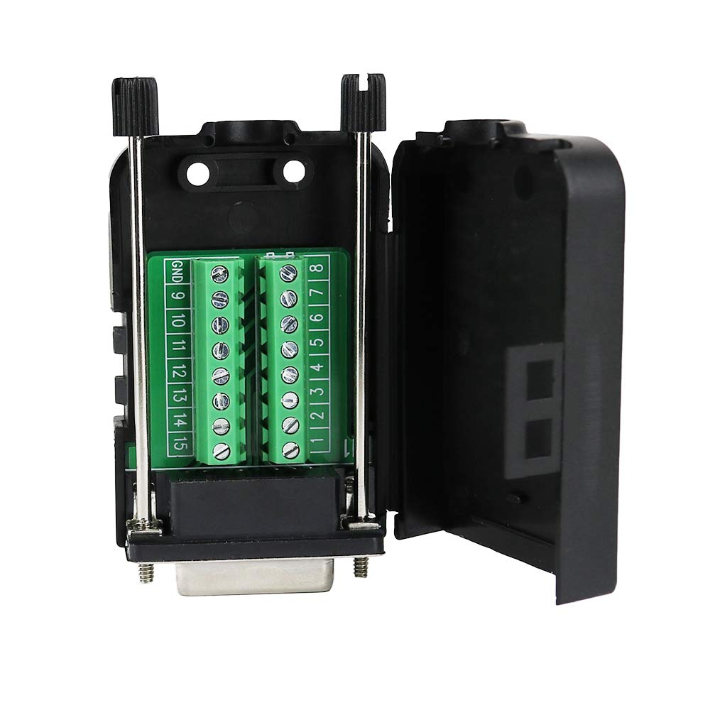 TwinkleBay D-SUB DB15 Female 15 Pin Jack Port to Terminal Breakout Board Connector, 2 Row Plug with Case