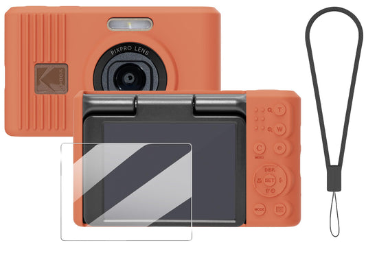 TUOOUT Silicone Protective case for Kodak Pixpro C1 Digital Cameras, with Screen Protector and Lanyard, for Kodak Pixpro C1 Accessories -(Khaki)