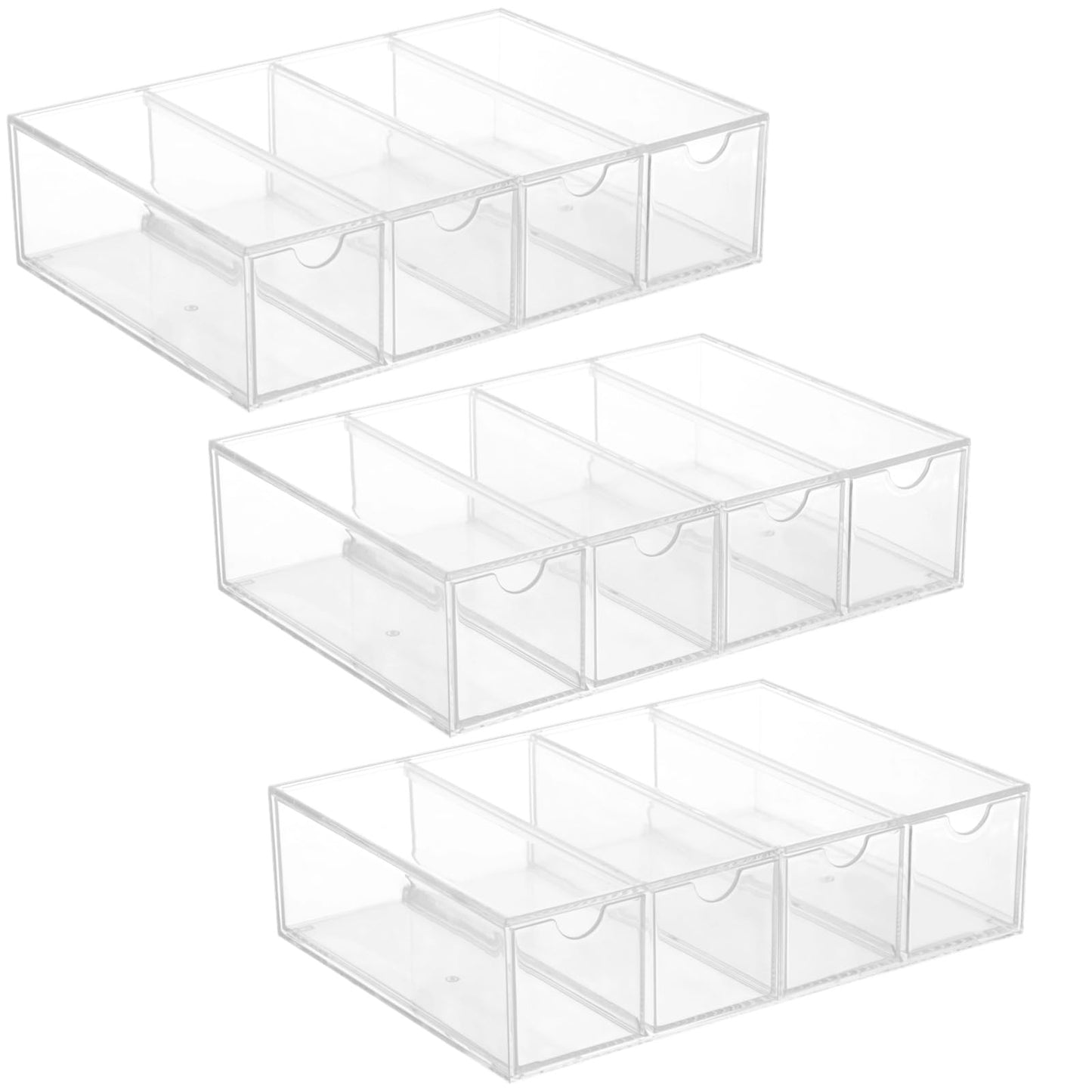 3 Pack 4-tier Clear Plastic Cable Organizer Drawer, Acrylic Sunglasses Organizers, Cable Management Box, Power Cord Storage Boxes with 30 Elastic