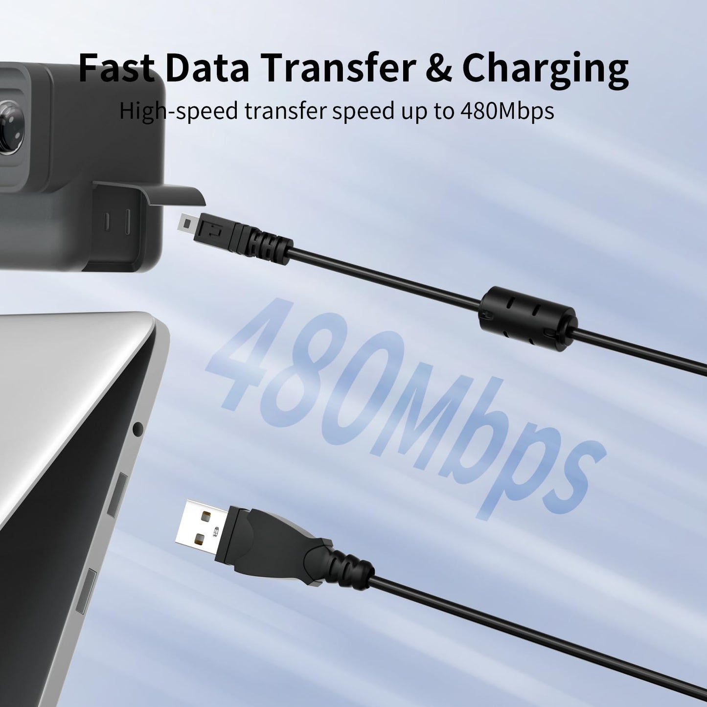 LEAGY USB-A to Mini 8Pin USB 2.0 Fast Charging Transfer Cable with Silver-Plated Plugs and Anti-Jamming Ferrite Magnetic Ring, 3.3 Feet, Black