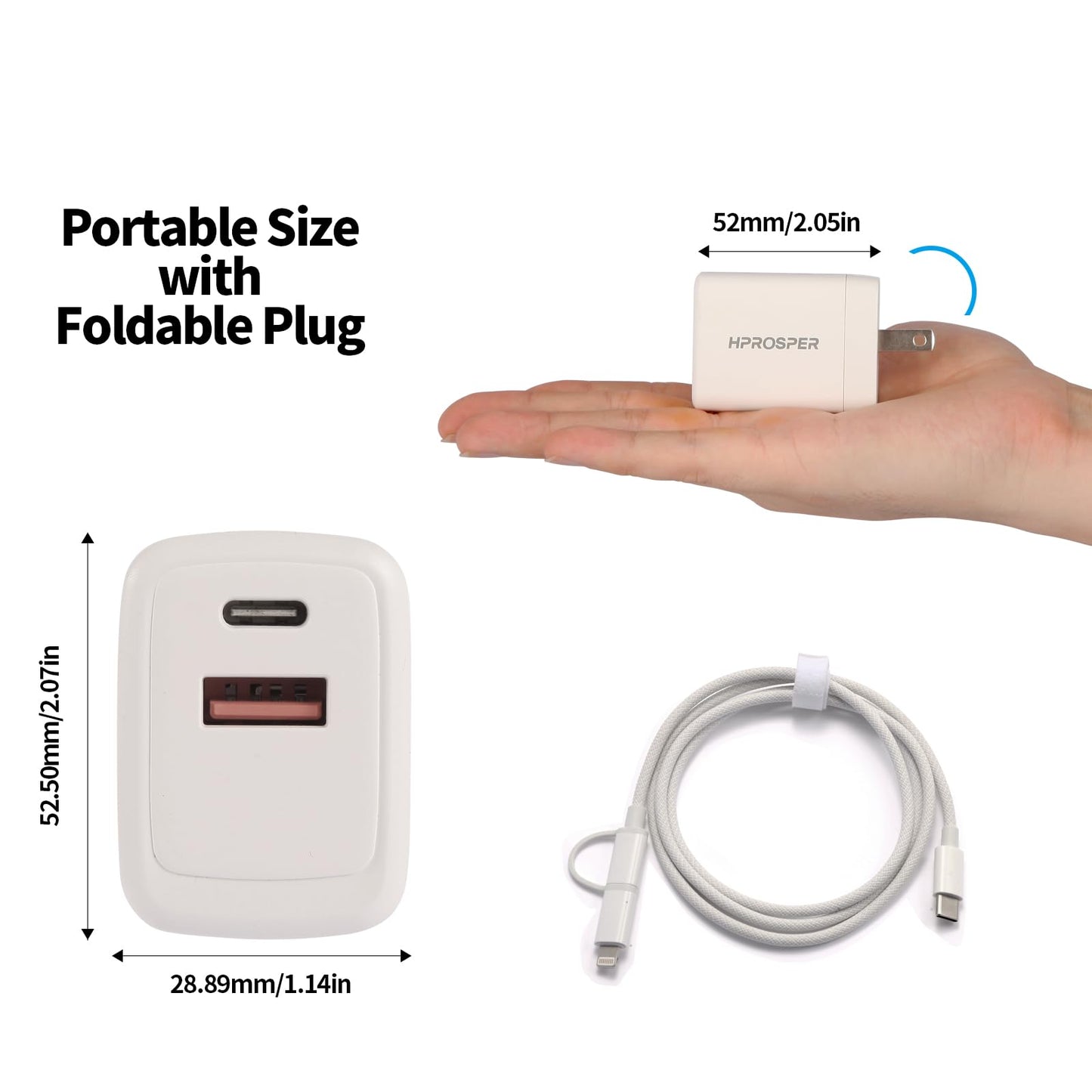 [2-in-1 Cable] 35W Dual Port ipad Charger, PD USB-C & QC3.0 Wall Charger with 3ft Cable for iPhone 17/16/15 Pro Max/Plus, iPad, Samsung, AirPods - 7X