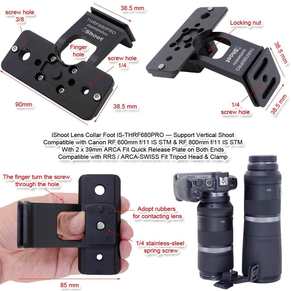 iShoot Lens Collar Foot Stand Tripod Mount Ring Base Compatible with Canon RF 600mm f/11 is STM & RF 800mm f/11 is STM, Support Vertical Shoot, with 2