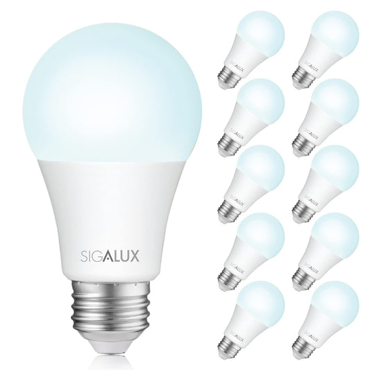 Sigalux 60W Equivalent A19 LED Light Bulb, Daylight Led Light Bulbs 5000K 800LM E26 Medium Base, Non-Dimmable LED 9.5 Watt Standard Light Bulbs, UL