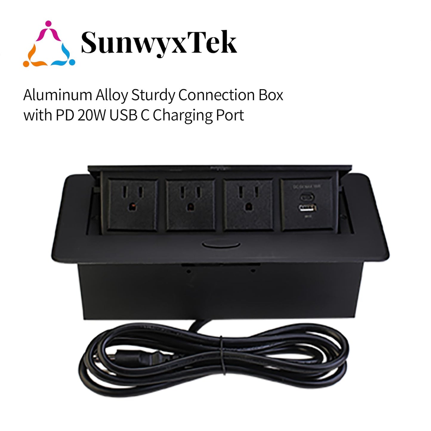 SunwyxTek Pop Up Power Outlet, Conference Table Recessed Power Outlet Desktop Socket with PD 20W USB C Fast Charge, Stainless Steel Receptacle Outlet