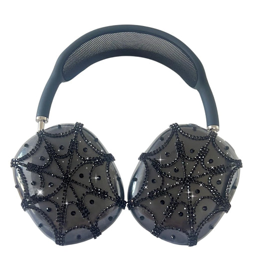 Rhinestones Spider Web AirPods Max Cover Black Glittering Headphones Case for Apple Airpods Max Cute Airpod Pro Max Ear Covers Protective Accessories