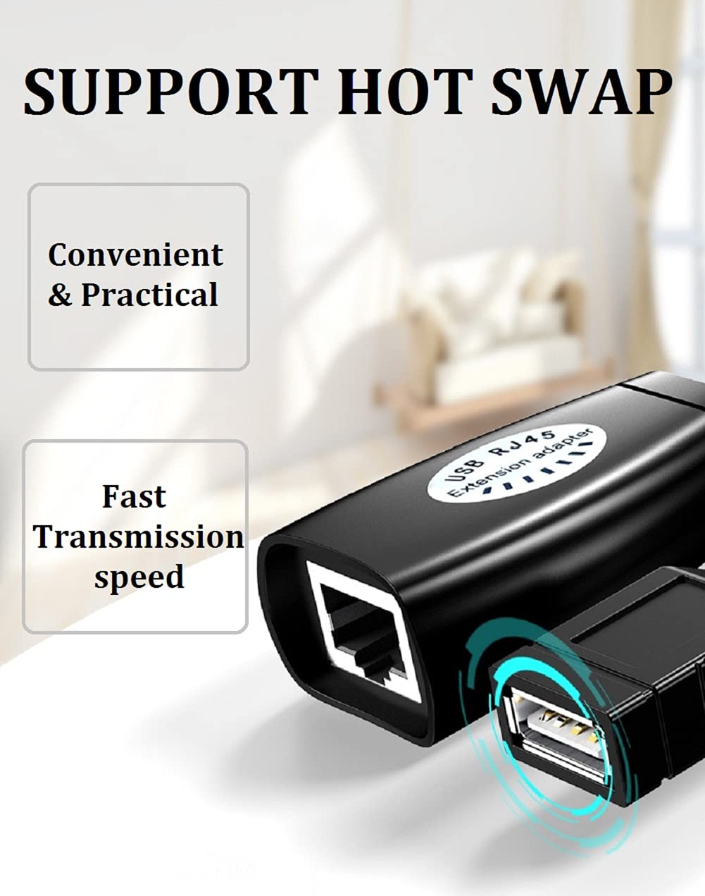 USB Over Ethernet Extender to Rj45 Adapter for Cat 6/6e/5/5e UP to 50m/164ft, USB to Ethernet Adapter for Laptop, Compatible with Computers, Mobile
