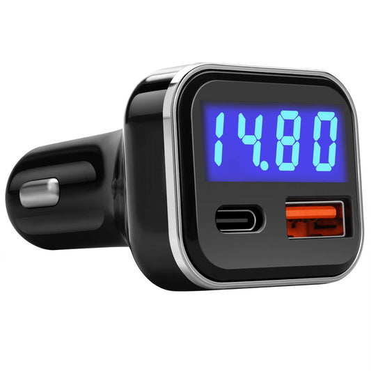 Jebsens USB C Car Charger Adapter with Voltage Display, 30W Cigarette Lighter Type C Fast Charge Power Delivery & Quick Charge 3.0 (PD & QC), Volt