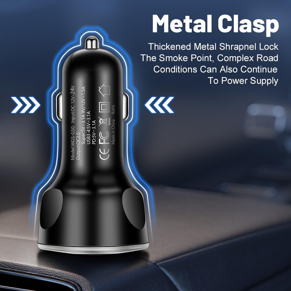 MESA'S LIVE 6-Port Car Charger USB C, 100W Max PD 65W QC3.0 Fast Charging, LED Voltage Display, 12/24V for Car/Truck/RV, Compatible with iPhone