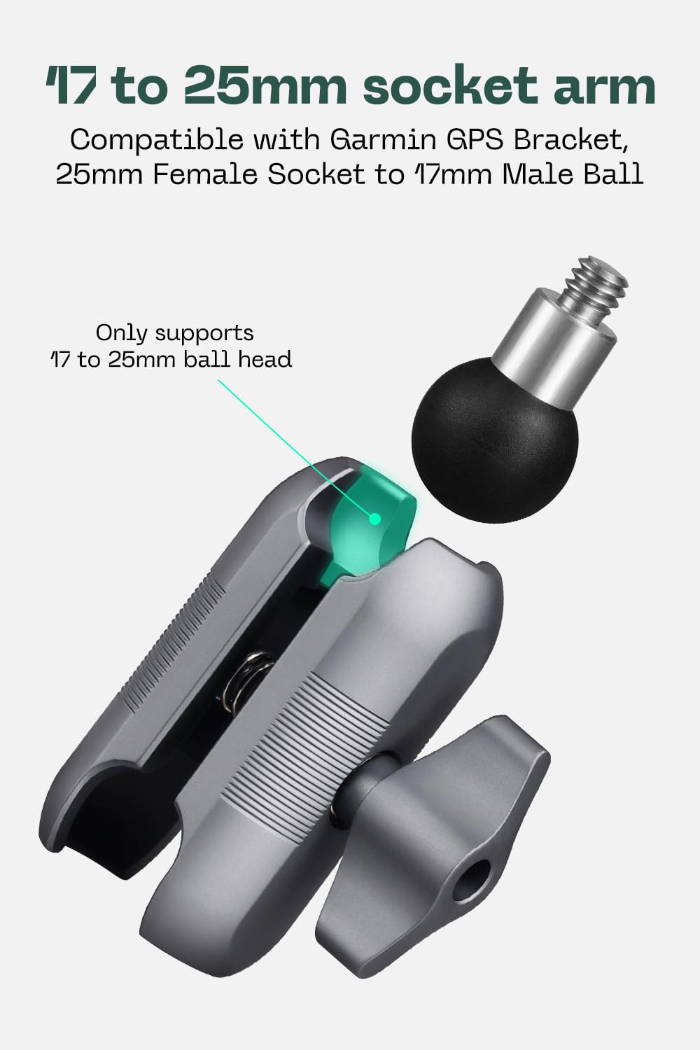FANAUE Double Socket Arm - Full Length 2.36" Compatible with 17mm Ball Head to B Size 1" Ball Components
