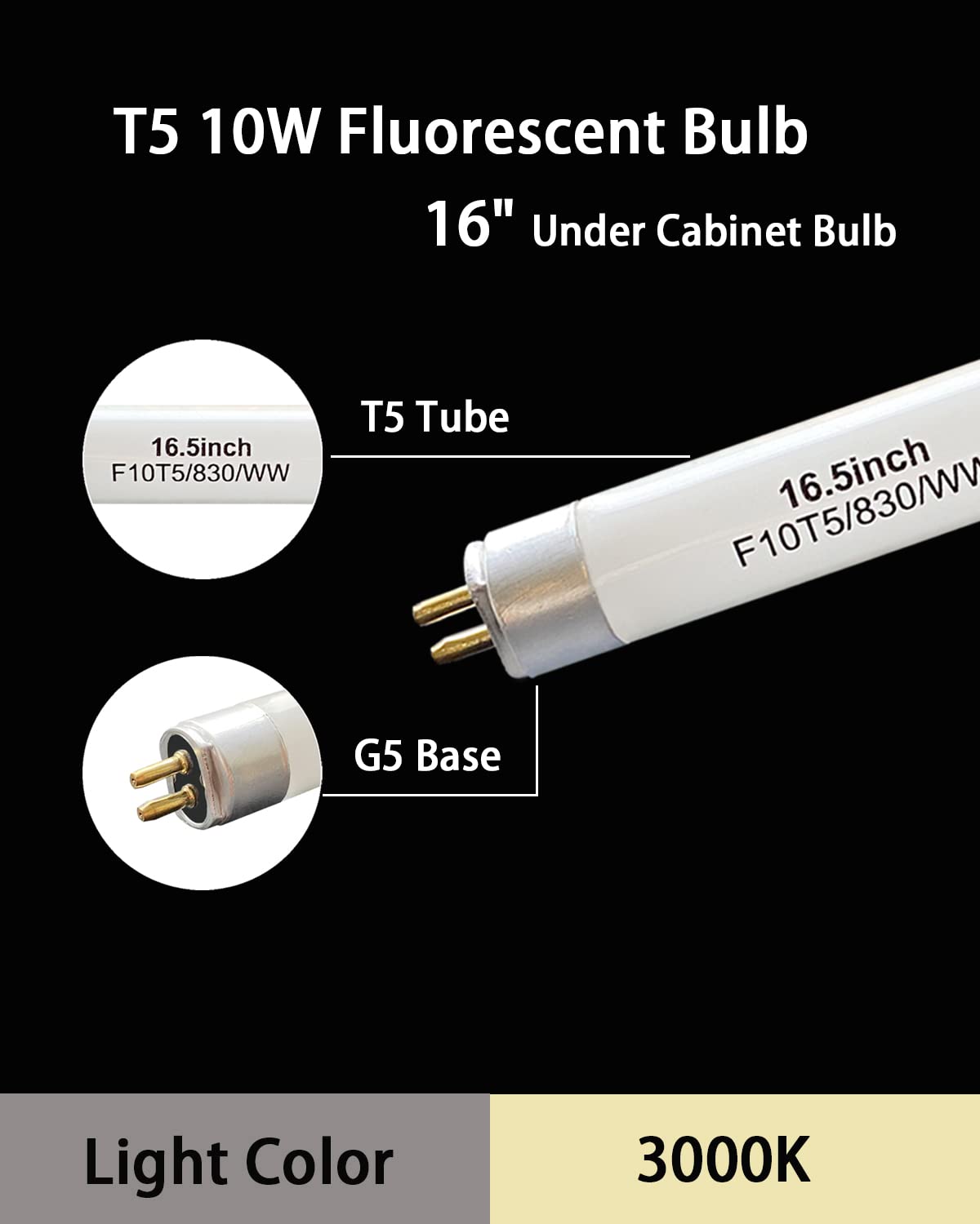 16" F10T5/830/L Fluorescent Light Bulb,T5 10W Warm White Bulbs,G5 Base-3PCS