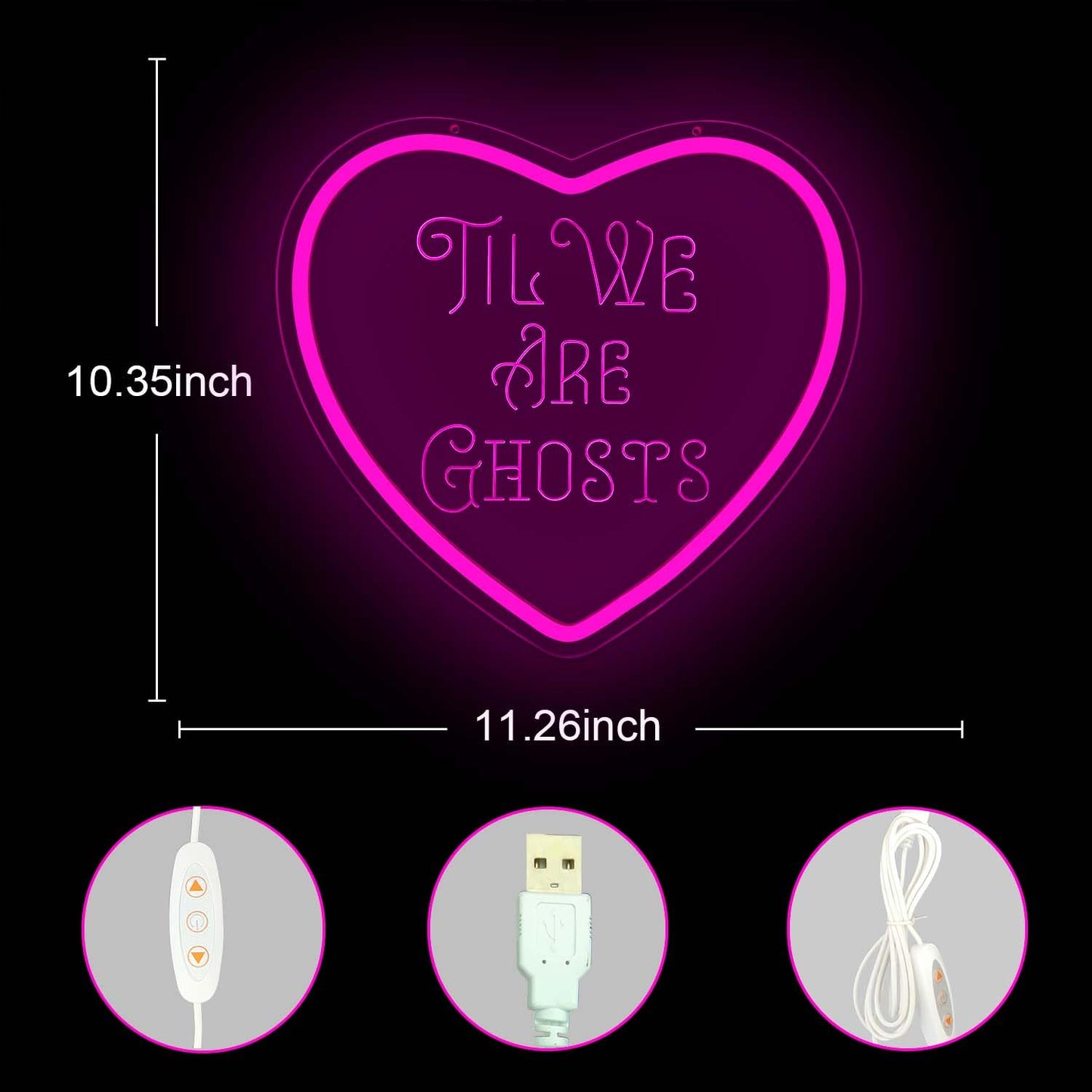 Heart Neon Sign Love Neon Light Signs for Wall Decor Dimmable Valentine's Day Neon Decorations for Party Bedroom Living Room Til We Are Ghosts LED