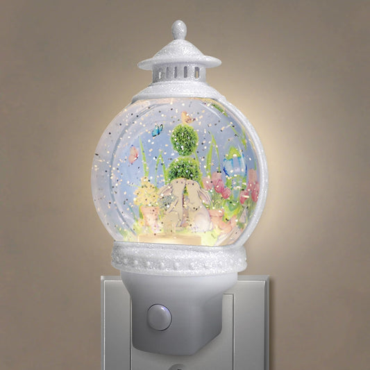 Xanqinluma Spring Night Light Plug into Wall Rabbits and Butterfly Flowers Nightlight with USB/Outlet Options Spring Night Light Snow Globe for Kids