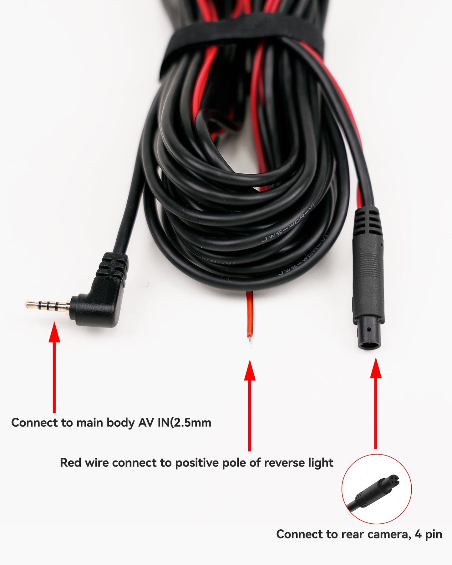 WOLFBOX 50 Feet Rear Camera Longer Replacement Cable for i17 / i07 / G840S / G840H / G900 / G930 / G850 / G850PRO / G900PRO Version with 2.5mm Jack