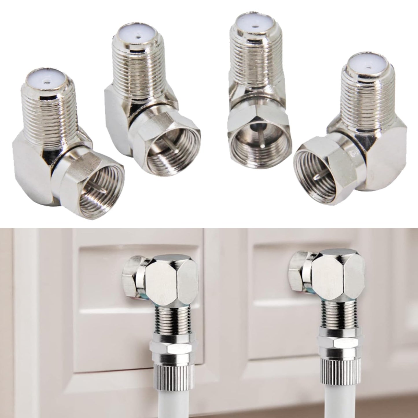 hrsyyl 90 Degree Coaxial Connector Right Angle F-Type RG6 Male to Female Coax Adapter for TV Coax Cable and Wall Plates
