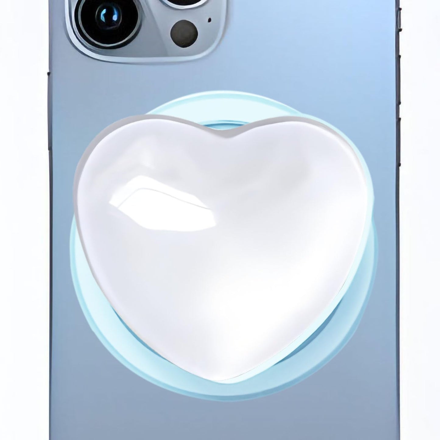 Cute White Heart Phone Grip Compatible with MagSafe, Adapter Ring for MagSafe Included, Magnetic Phone Grip for Android Phones & Kindle, Wireless