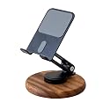 muso wood Cell Phone Stand for Desk, Foldable 360 Rotating Cell iPhone Holder with Acacia Base, Adjustable Travel Cell Phone Mobile Stand for All