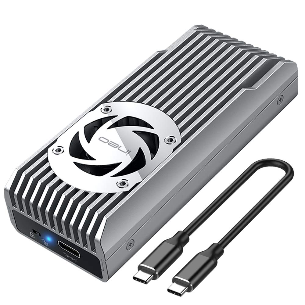 ineo M.2 NVMe 20G USB 3.2 Gen 2x2 Type-C to NVMe PCIe M-Key SSD Enclosure with Built-in Cooling Fan [C2598-NVMe, 20Gbps]