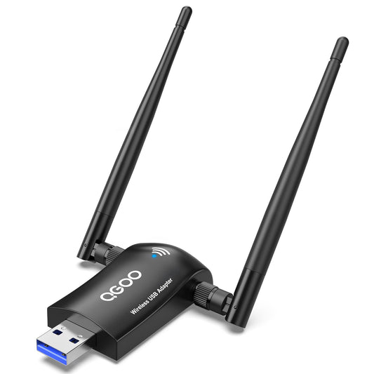 Wireless WiFi Adapter for Desktop PC - QGOO AC1300Mbps USB 3.0 Network Dongle with 5dBi High Gain Dual Antennas, 2.4GHz/5GHz Dual Band for Laptop