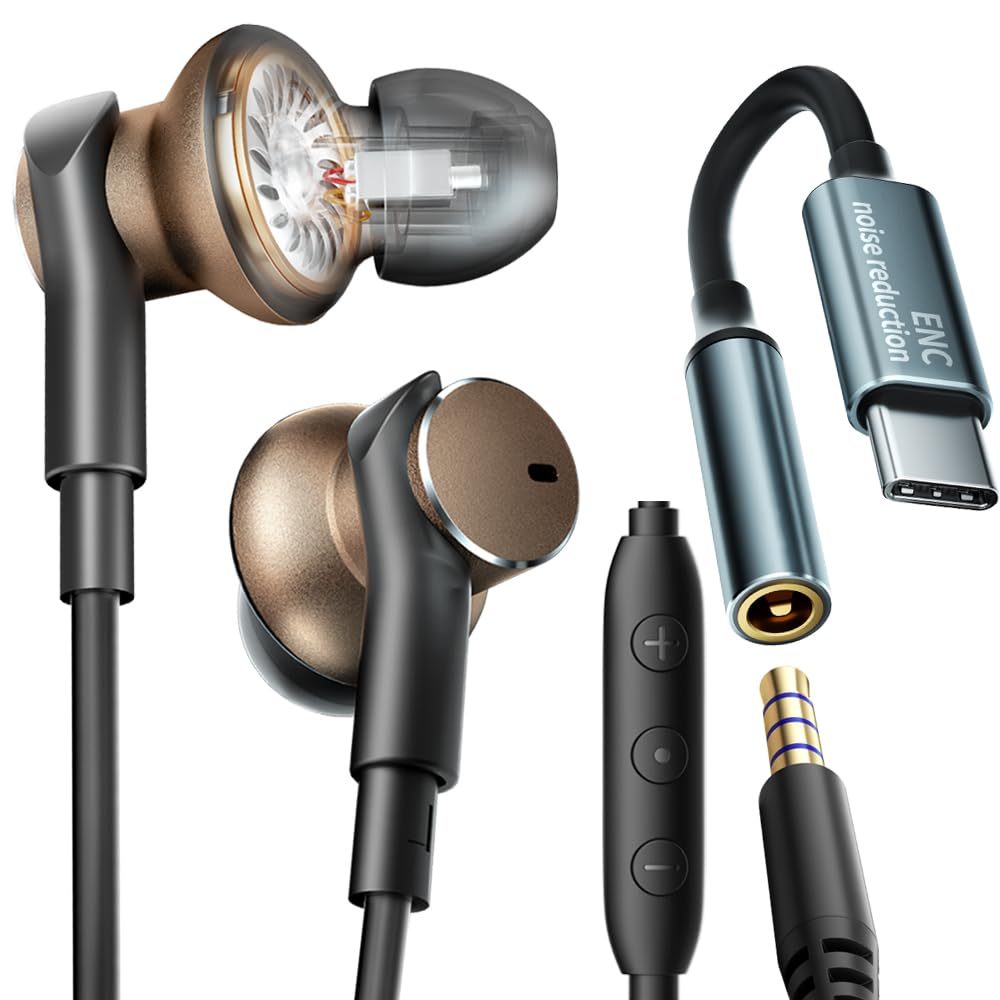 jechan Wired Earbud in Ear Headphones with Mic Noise-canceling,Deep bass Hi-Fi Noise Cancellation Earbuds Wired Immersive Bass Dual-Unit Earphones…