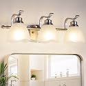 WJShome 19.5" Bathroom Light Fixtures, 3-Light Vanity Lights with Frosted Glass Shades, Brushed Nickel Wall Sconces, for Mirror Bedroom Hallway