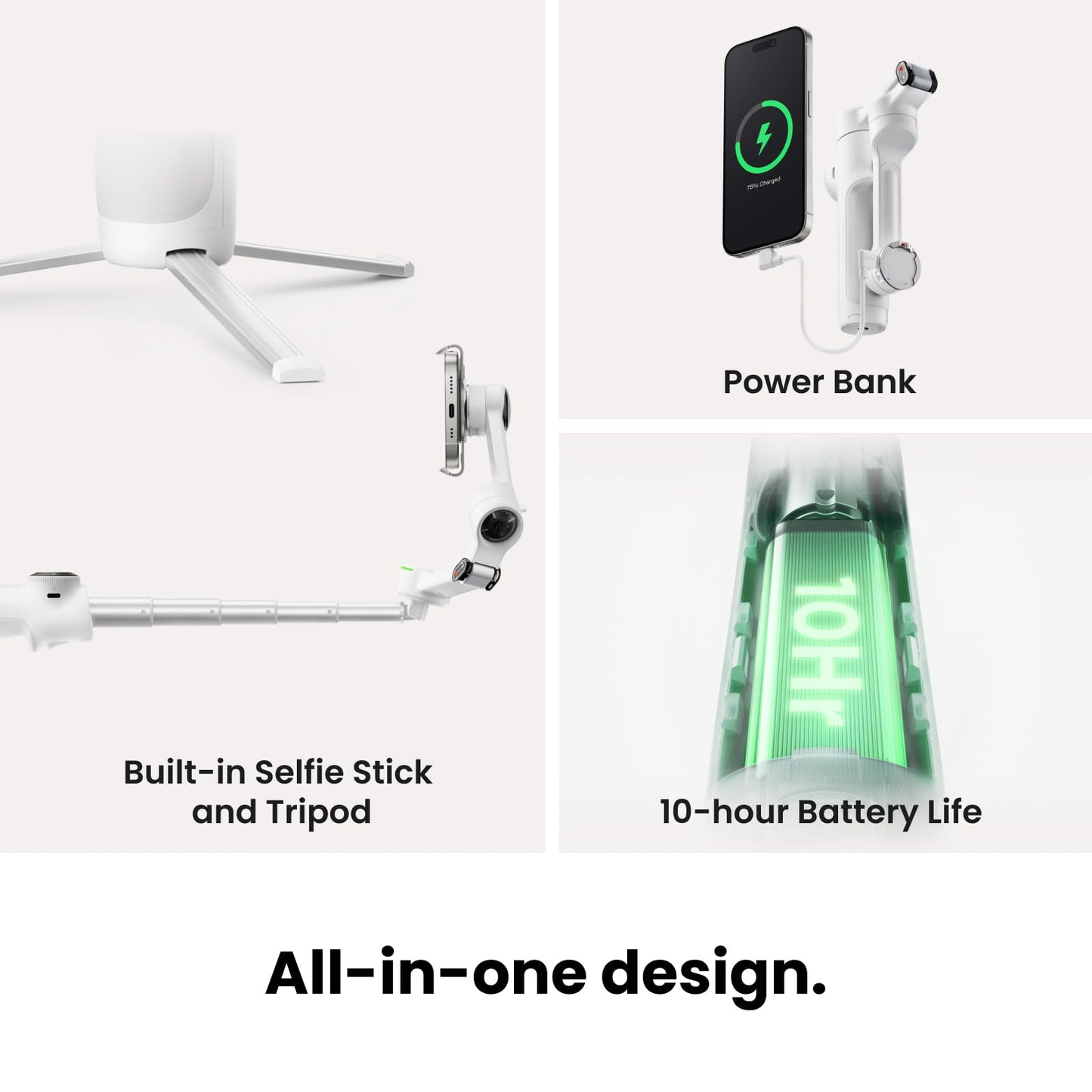Insta360 Flow 2 Pro Creator Bundle Grey - Foldable AI Phone Gimbal, Apple DockKit, 360º Pan Tracking, Free Tilt Mode, Built-in Tripod/Selfie Stick