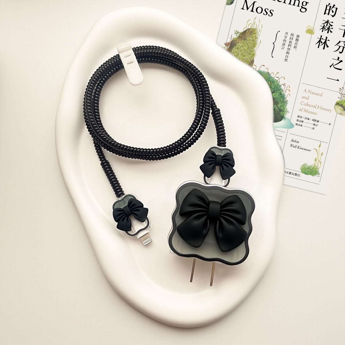 zougon Compatible with iPhone 18W/20W USB-C Charger Cover Cute 3D Bow Tie Design Clear Soft Charger Protector Kawaii Cable Saver for iPhone 11 12 13