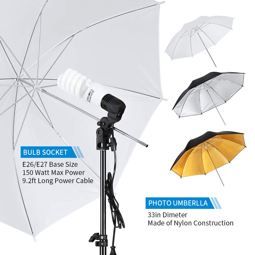 Kshioe Photography Lighting Kit, 6.5x10feet/2x3m Backdrops Stand Support System, 5 in 1 reflectors, 1600w 5500k Umbrellas Softbox Continuous Lighting