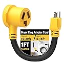 HUBRV Renters Friendly NEMA 5-15P Household Plug to 10-30R Dryer Adapter Cord 12 Inch Heavy Duty STW 10 Gauge ONLY for 120V Device EV Power Cord