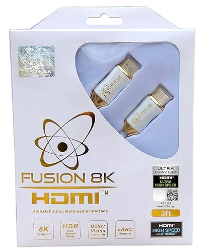 Fusion8K White HDR HDMI 2.1 Certified Cable Supports 10K 8K @60Hz and 4K @120Hz Compatible with Dolby Vision and All TVs, BluRay, Xbox Series X, PS5