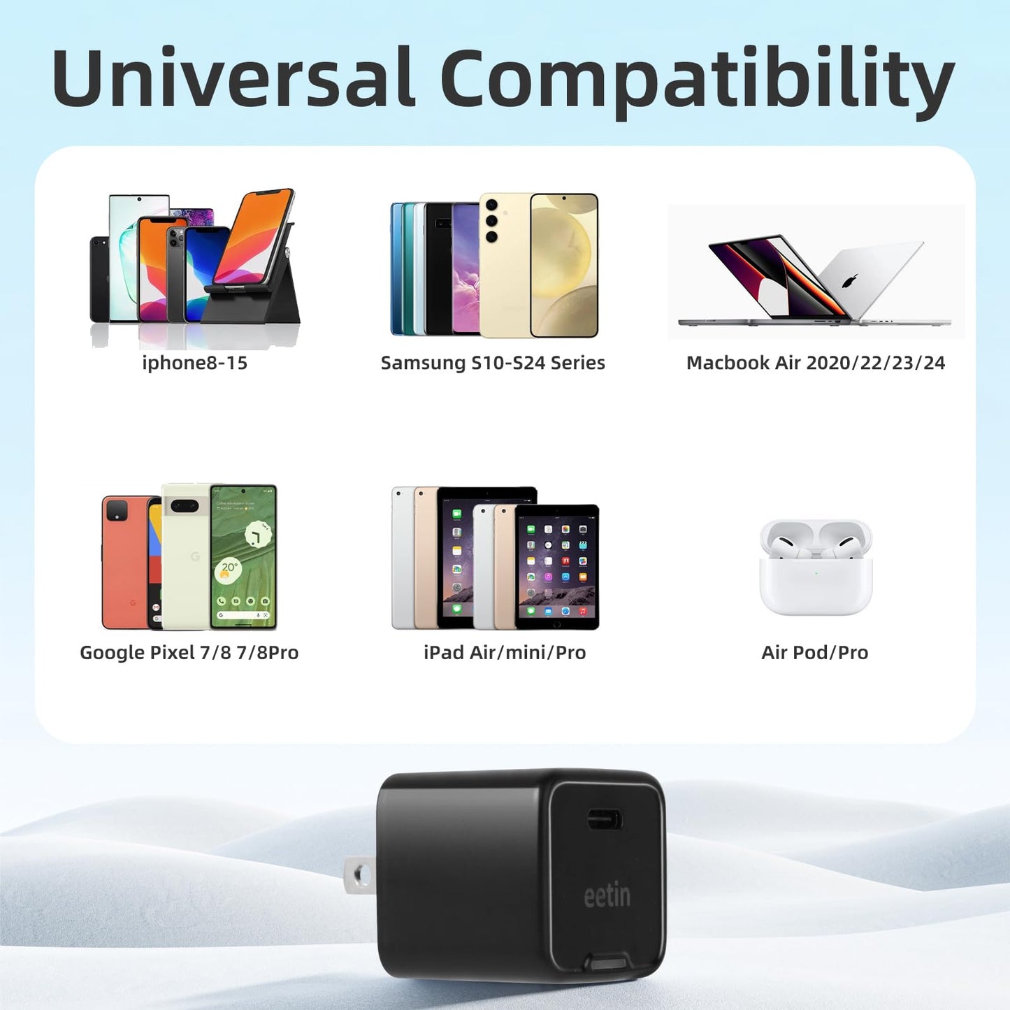 USB C GaN 30W Fast Charging Block(Non-Foldable),PPS PD3.0 Mini Type C Charger for iPhone 17/16/15/14/13/12,Galaxy S25/24/23/22,iPad/AirPod/Apple