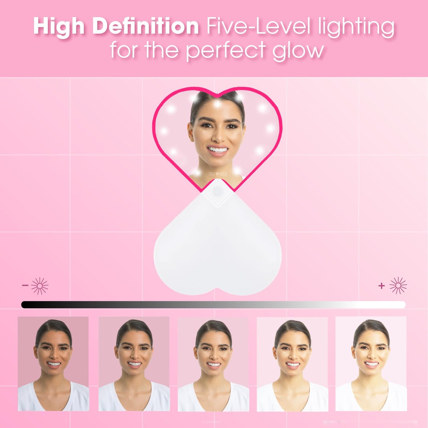 Riki Sweetheart Clip-On LED Makeup Mirror and Selfie Light, Rechargeable with Long-Lasting Battery, CRI 95+ for Phone, Laptop, and iPad, Film