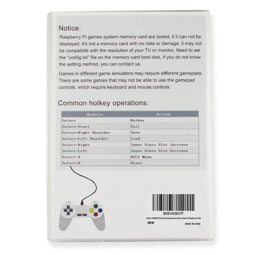 Muluo Retropie Preloaded 128Gb Games Data System with Class 10 Micro SD TF Card, Only Work for Raspberry Pi 4B 400, Collection with Video Previews