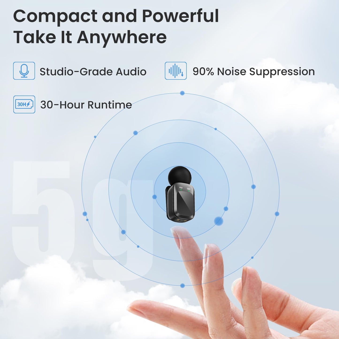 Snapgear Mic Mini Microphone, Wireless Microphone for iPhone/Android, 30H Battery Life with Charging Case, 48kHz/24bit, Noise Cancellation for