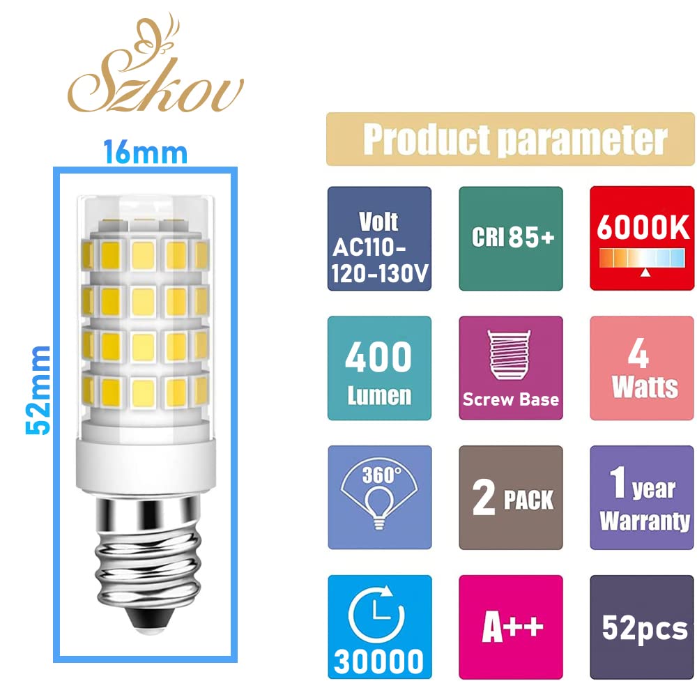SZKOV 2-Pack 4W LED Bulb for Cosmetic Vanity Makeup Mirror with Single Double Sided Lighted Magnification 120V Mirror Replacement Bulbs 40W Equivalent