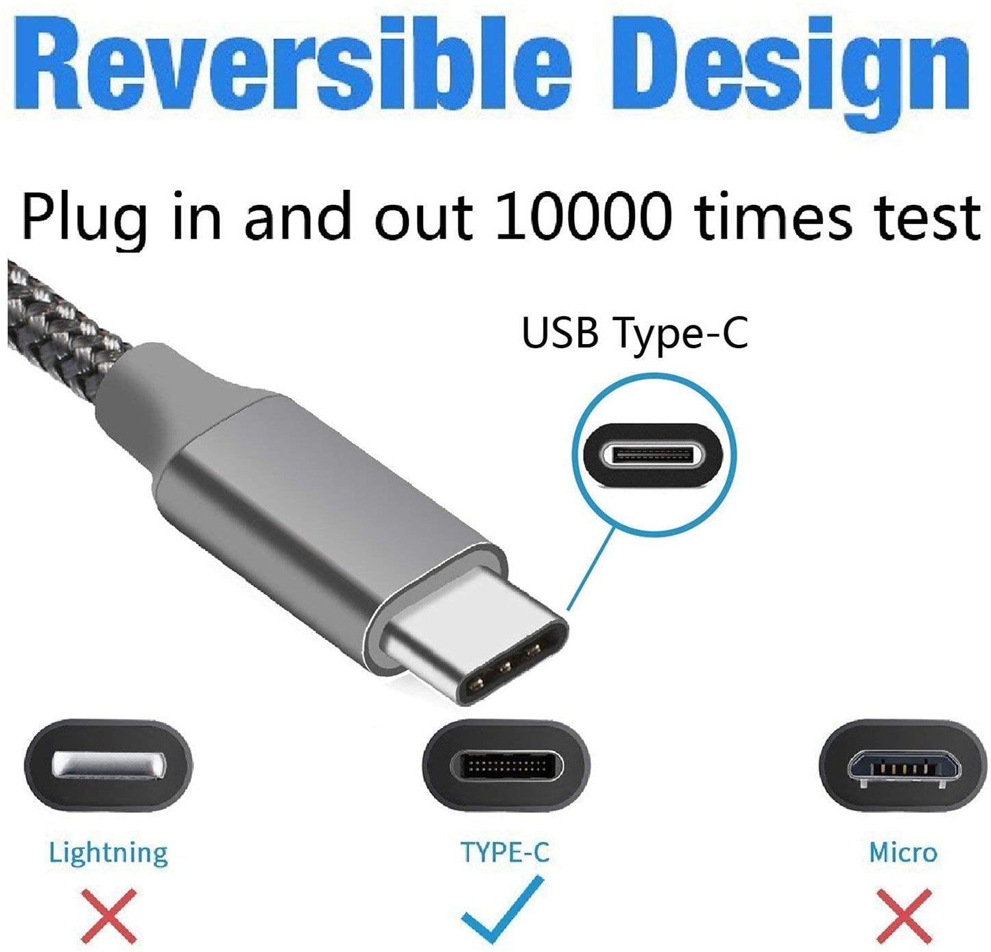 Cileen USB C Charger Cable 10FT,3Pack Long Fast Charging Cord Compatible with Moto G Power/Stylus,Samsung S10/S9/S8,Note8,A51/A01/A11,Tab S6/7