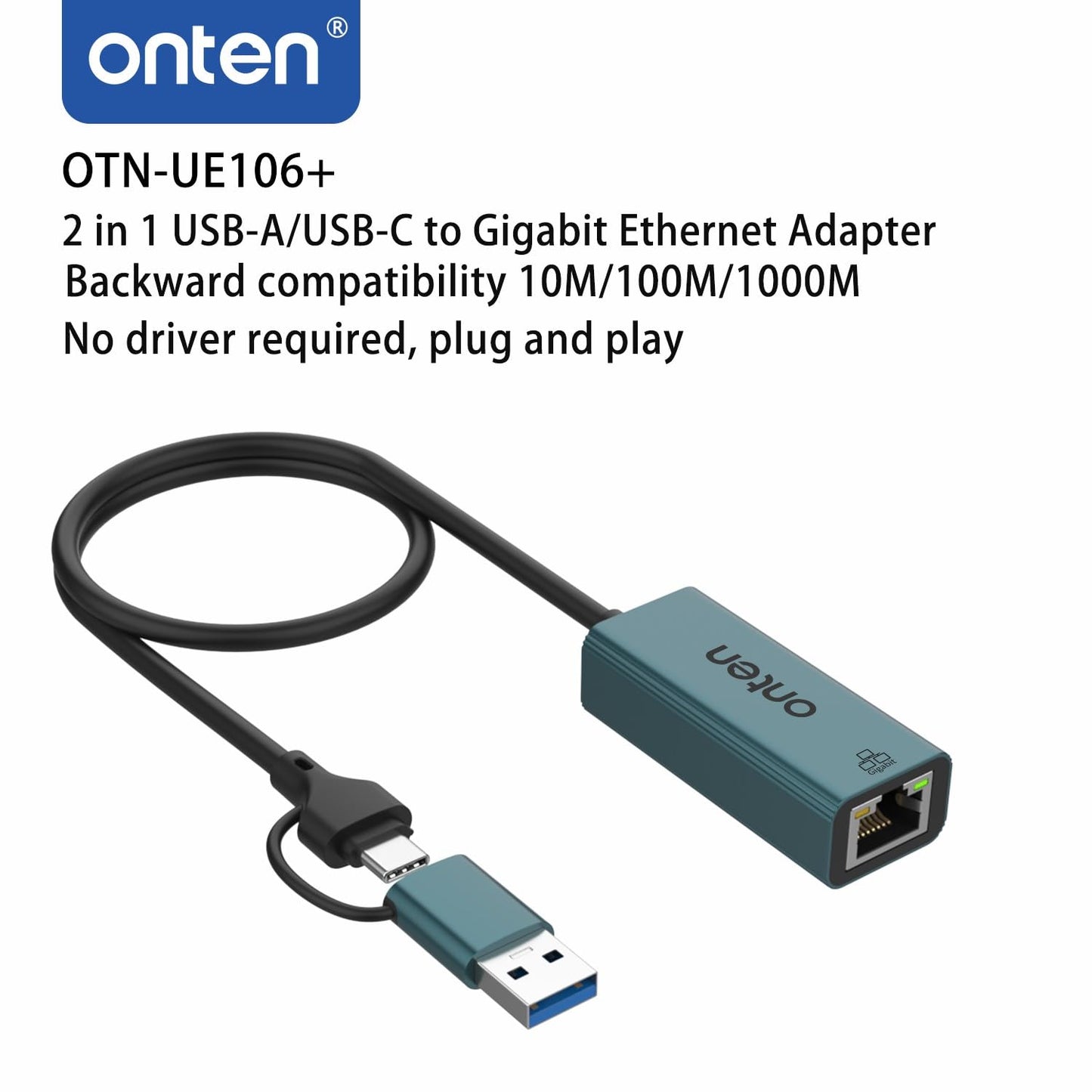 Onten USB-A and USB-C to Ethernet Adapter,Driver Free RJ45 to USB C or USB A, Gigabit Ethernet LAN Network Adapter for Windows,Mac OS, iOS and More
