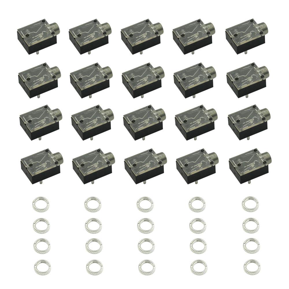 Hxchen 20Pcs 3.5mm (1/8inch) Plastic PCB Mount 5-Pin Mono and Stereo Socket Audio Connector PCB Panel Mount PJ-324M